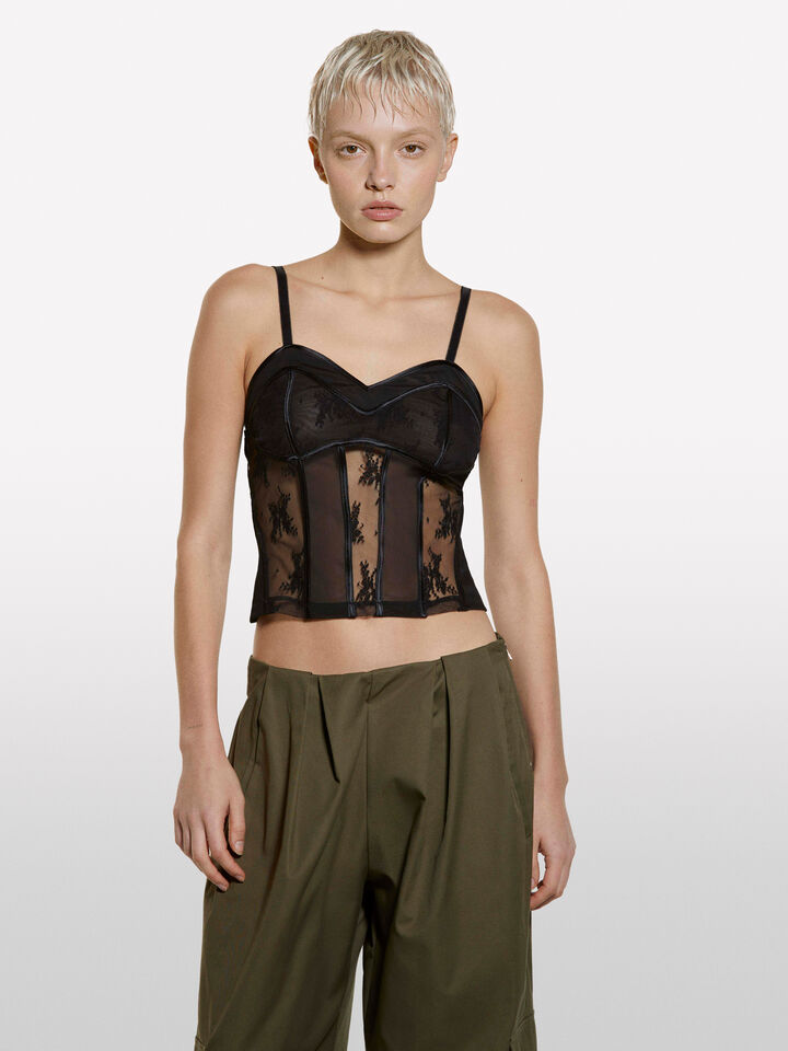 Top em tule e renda preta - tops para mulher - Preto | Sisley image number 3